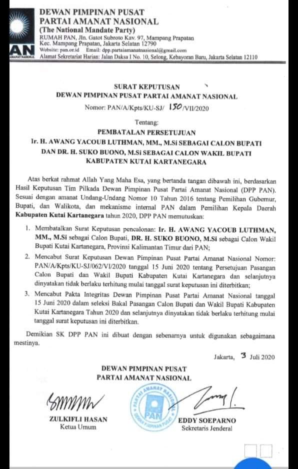 Surat DPP PAN Cabut Dukungan Awang-Suko Beredar, Supriyadi: Apapun Itu Kami Loyal!