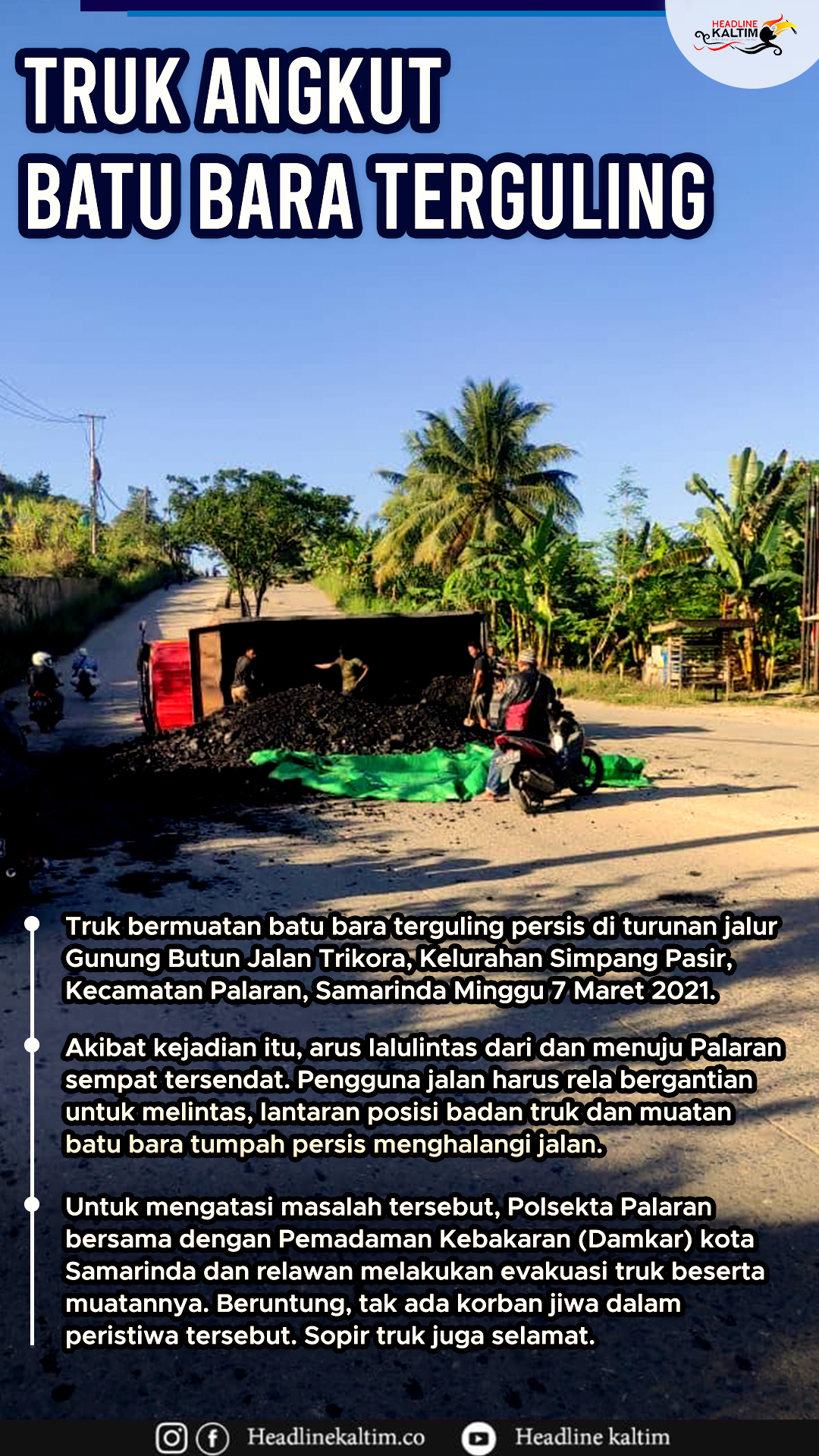 Truk Angkut Batu Bara Terguling