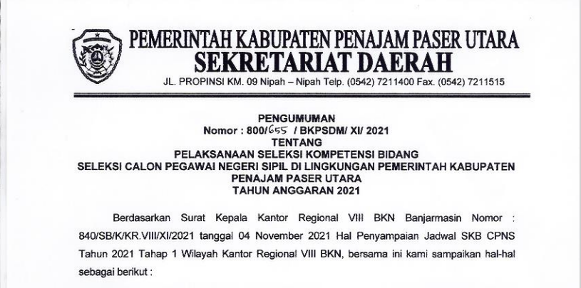 pengumuman SKB CPNS 2021 PPU
