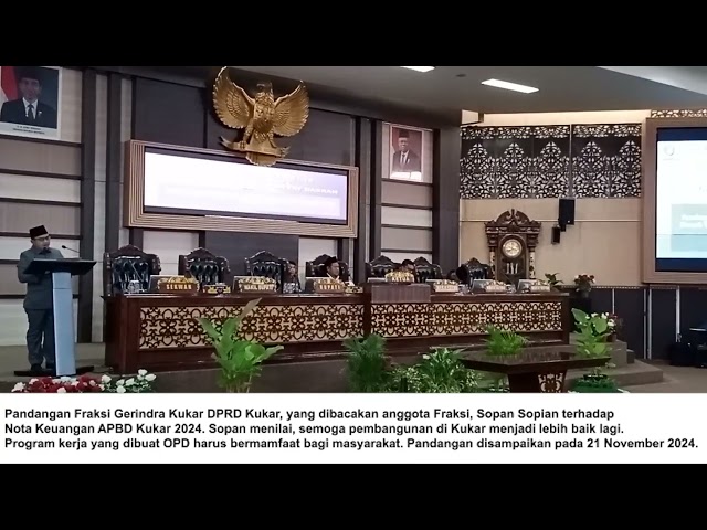 PANDANGAN FRAKSI GERINDRA KUKAR DPRD TERHADAP NOTA KEUANGAN APBD KUKAR 2024