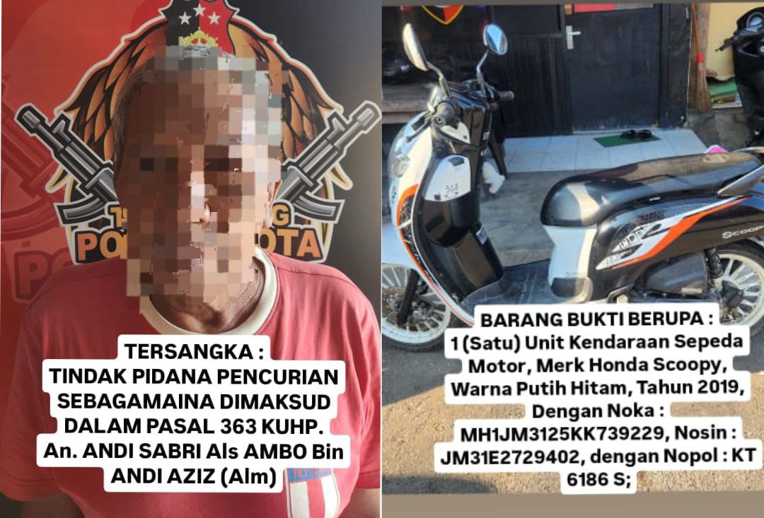 Pria di Samarinda Curi Motor Anak Tirinya, Sakit Hati Tak Diberi Duit