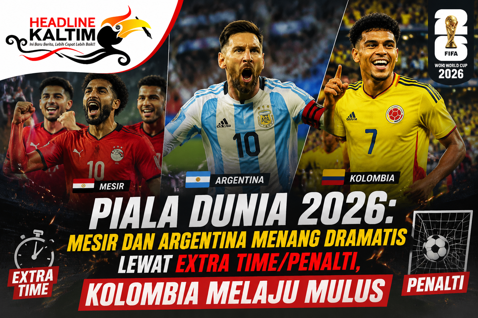 Piala Dunia 2026 Mesir dan Argentina Menang Dramatis Lewat Extra TimePenalti, Kolombia Melaju Mulus